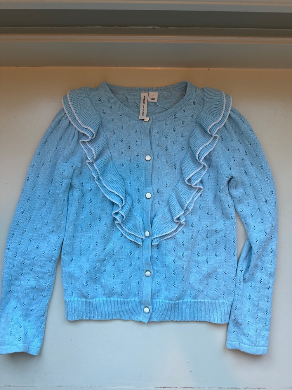 EUC Janie and Jack Light Blue Ruffle-Front Knit Cardigan